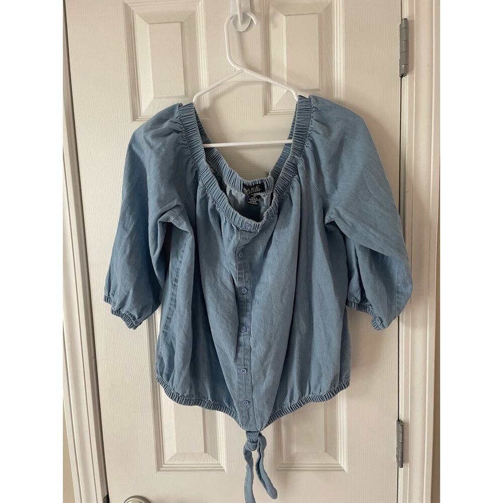 NWOT Rouge Collection, 1X,  Denim Chambray 3/4 Sleeve Off Shoulder Blouse, B50